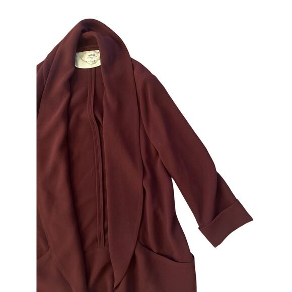 Women 6 Aritzia Wilfred Maroon Open Front Blazer Suit Jacket Long Work Japan - Picture 2 of 5